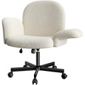 Criss Cross Office Chair with Adjustable Armrests & Wheels, Vanity Chair with Wide Cushion, Reclining Back, Soft Chenille Fabric, Desk Chair for Home Office, Makeup Room, Bedroom, White