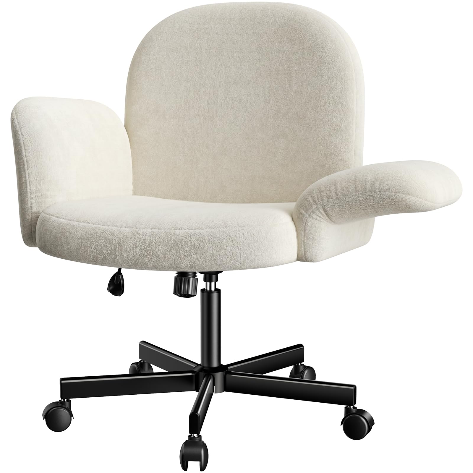 Criss Cross Office Chair with Adjustable Armrests & Wheels, Vanity Chair with Wide Cushion, Reclining Back, Soft Chenille Fabric, Desk Chair for Home Office, Makeup Room, Bedroom, White