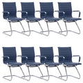 Office Desk Chair Set of 8,No Wheels PU Leather Computer Chairs Mid Back Guest Chairs with Seld Base for School/Reception/Conference/Waiting Room,Navy Blue