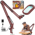 14.35" Large Magnifying Glass with Light and Clamp, Real Glass, 5 Color Modes, Stepless Dimmable, Lighted Magnifier with Stand Hands Free, LED Swing Arm Desk Lamp for Close Work, Craft, Red