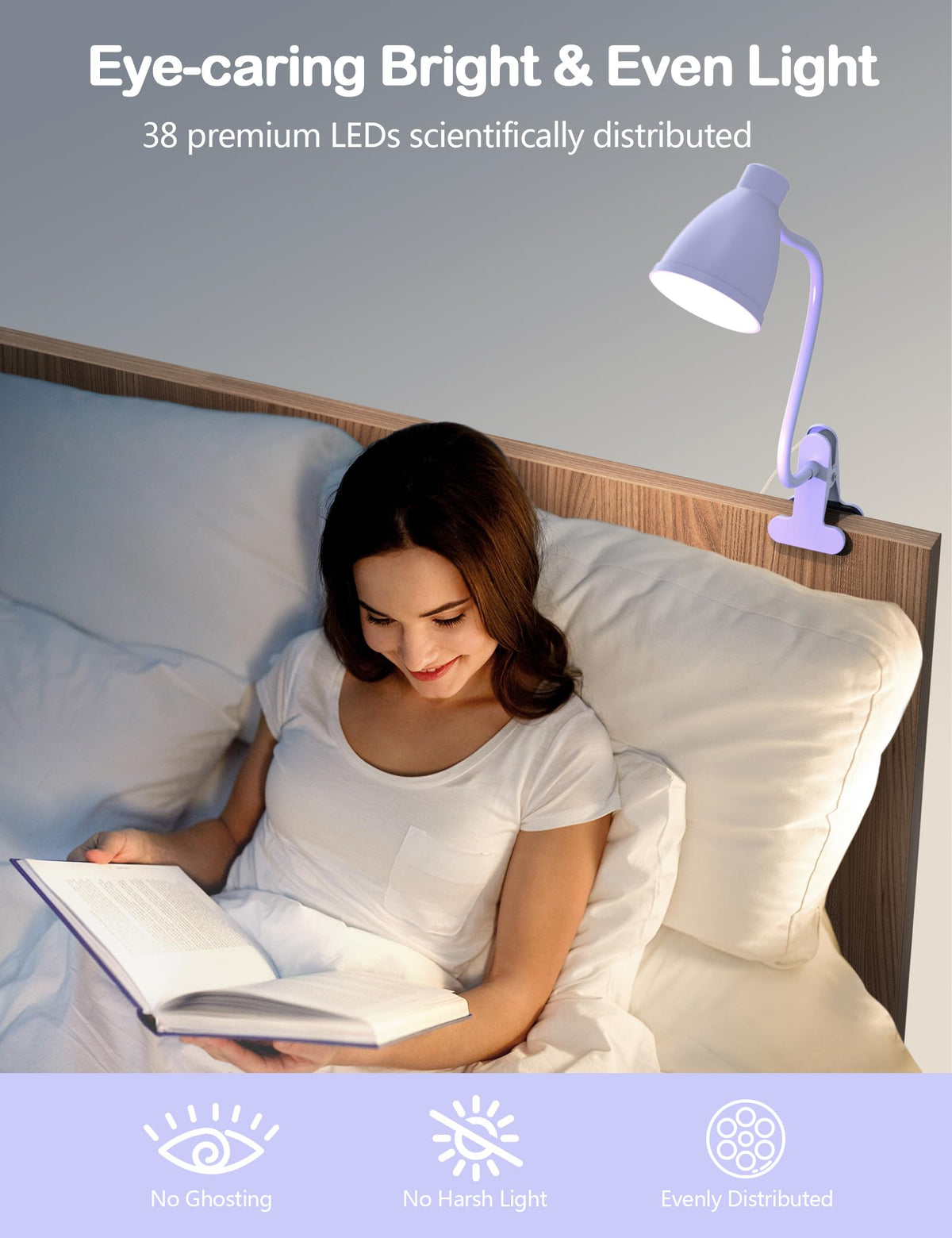 Desk Lamp with Clamp Clip on Light 5 Color 10 Brightness Lilac Purple