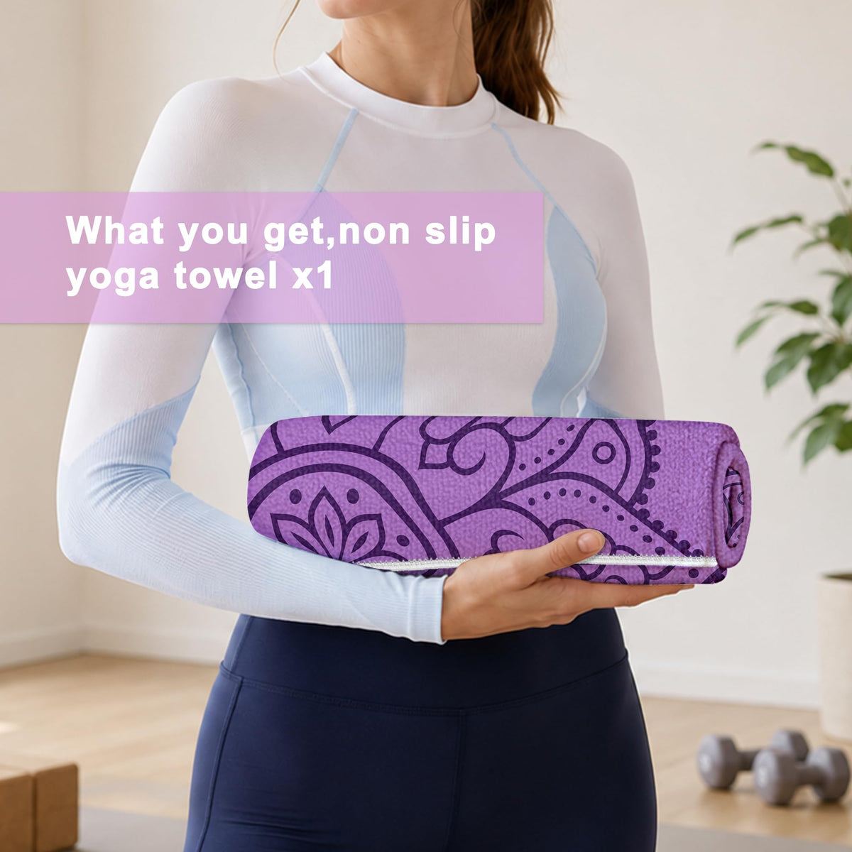 Yoga Towel, Absorbent Yoga Mat Towel for Hot Yoga Non Slip, Stylish Prints, Ideal for Workouts, Hot Yoga, Bikram, Pilates Equipment,72 x 27 in,Purple Mandala