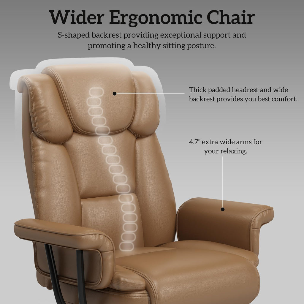 160 Reclining Office Chair with Footrest, Big & Tall Desk Chair, Brown