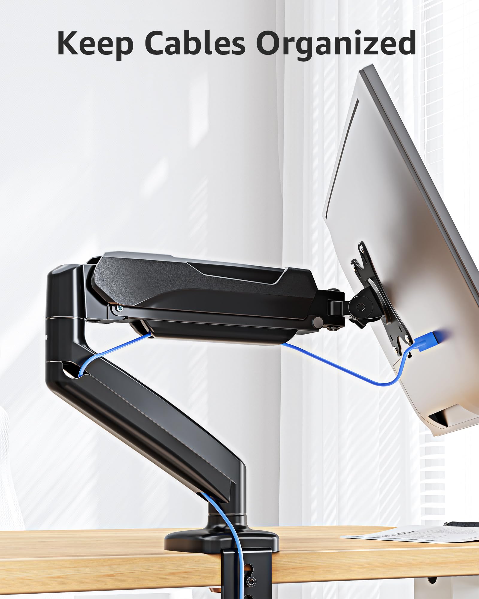 Single Monitor Desk Mount Holds Screen up to 32 inch, Height Adjustable Monitor Arm, Full Motion Computer Monitors Stand with Clamp/Grommet Base, VESA Mounts Fit 4.4-17.6lbs Computer, Black