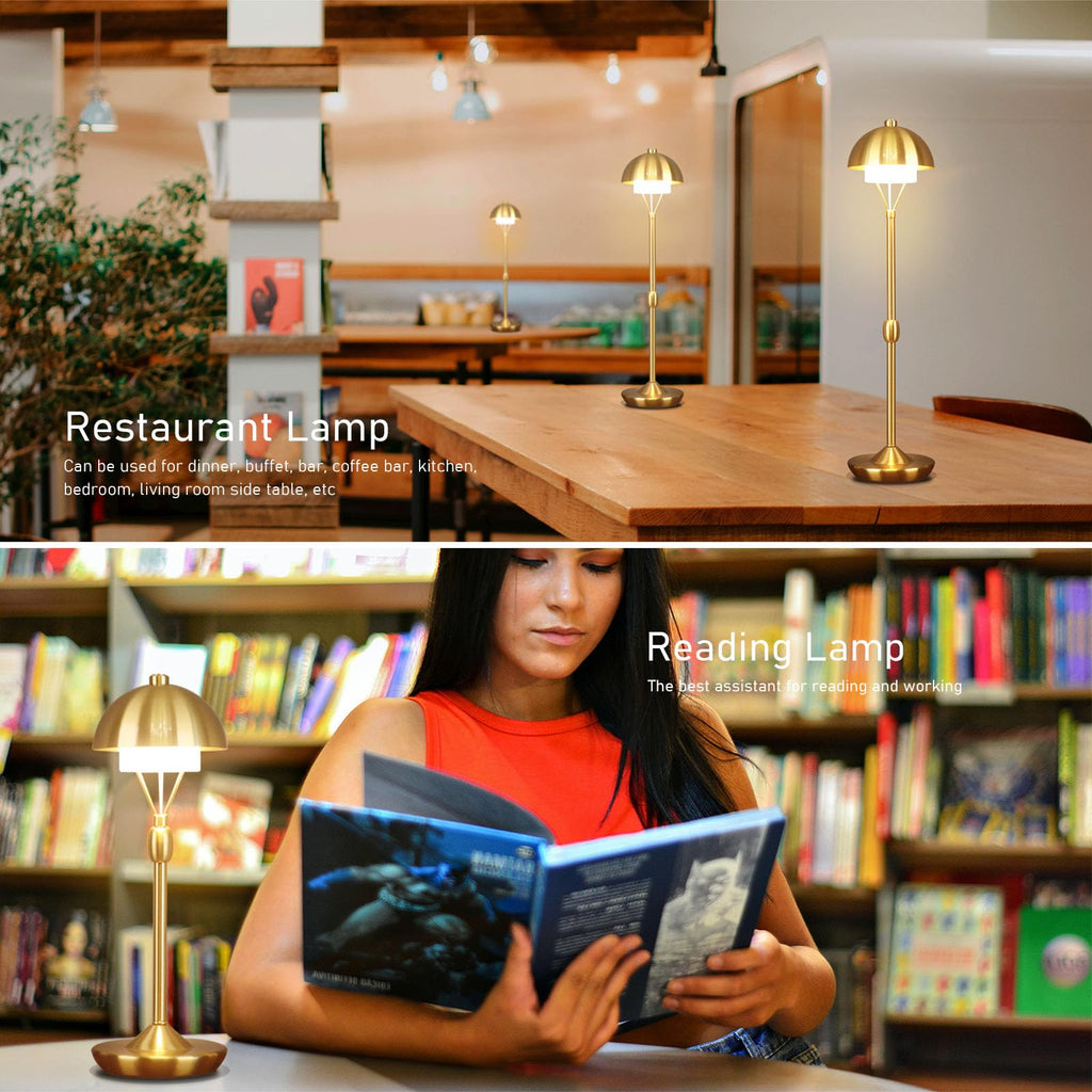Modern Table Lamp Cordless Portable Desk Lamp, 2700K Stepless Dimming Rechargeable Battery Operated LED Lights for Bedroom, USB-C Charging, Restaurant/Bar/Night Light/Gifts (Brass)