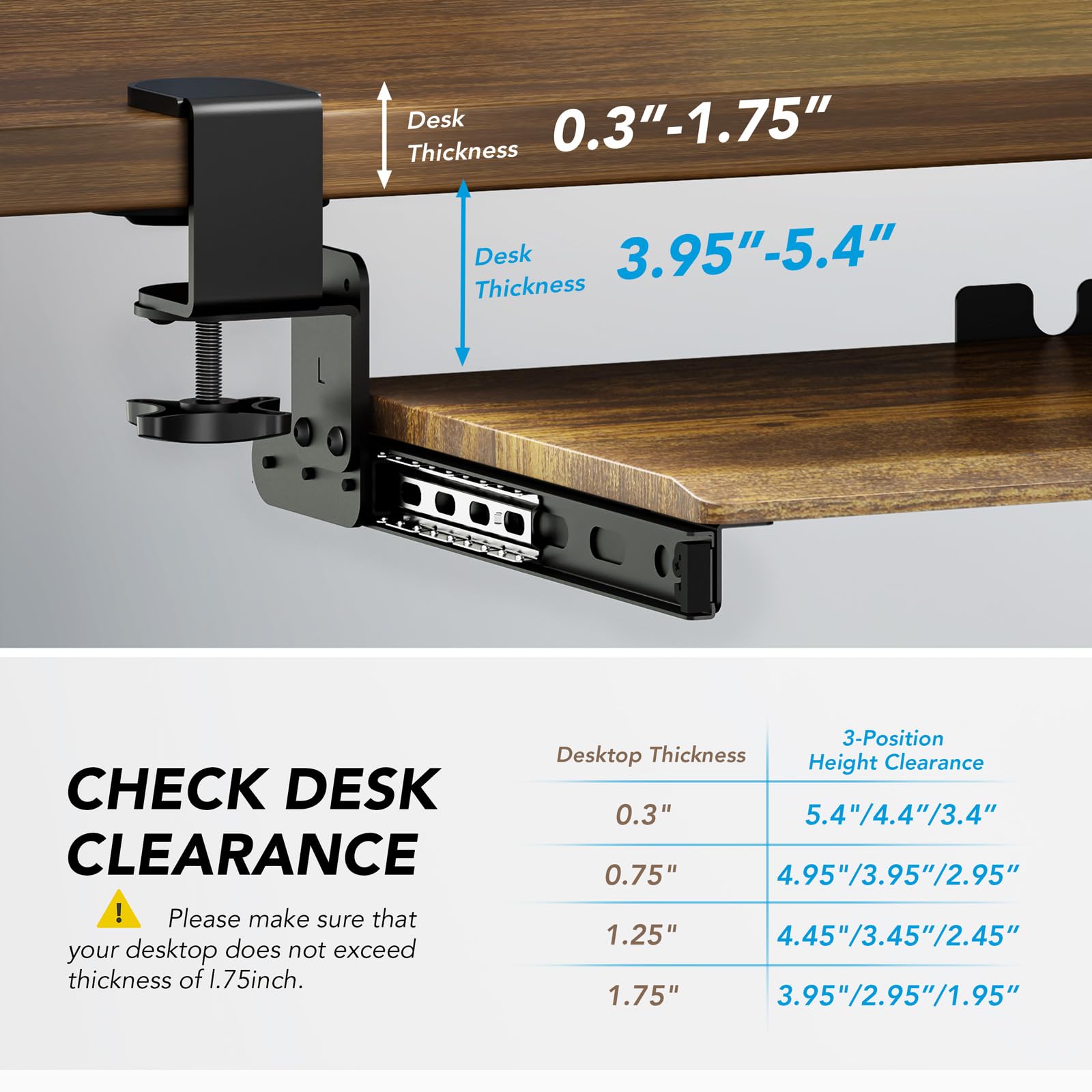 Keyboard Tray Under Desk Pull Out with Extra Sturdy C Clamp Mount System, 27.3 (32.5 inch Including Clamps) x 11 Inch Slide-Out Platform Computer Drawer for Typing Vintage
