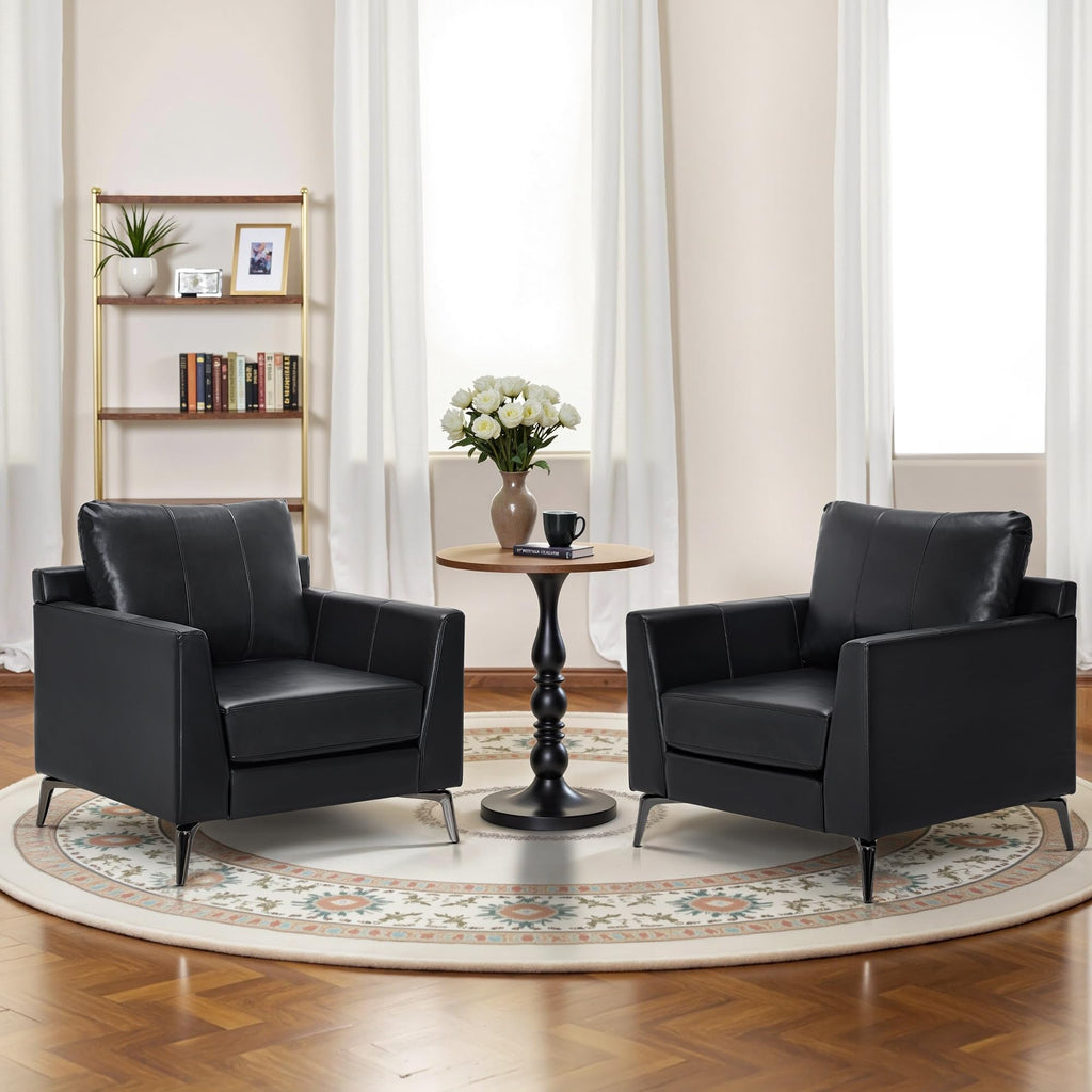 Modern Accent Chair, Faux Leather Lounge Armchair with Sloped Arms, for Living Room, Office, Reception, Waiting Room 4629 (1, Black)