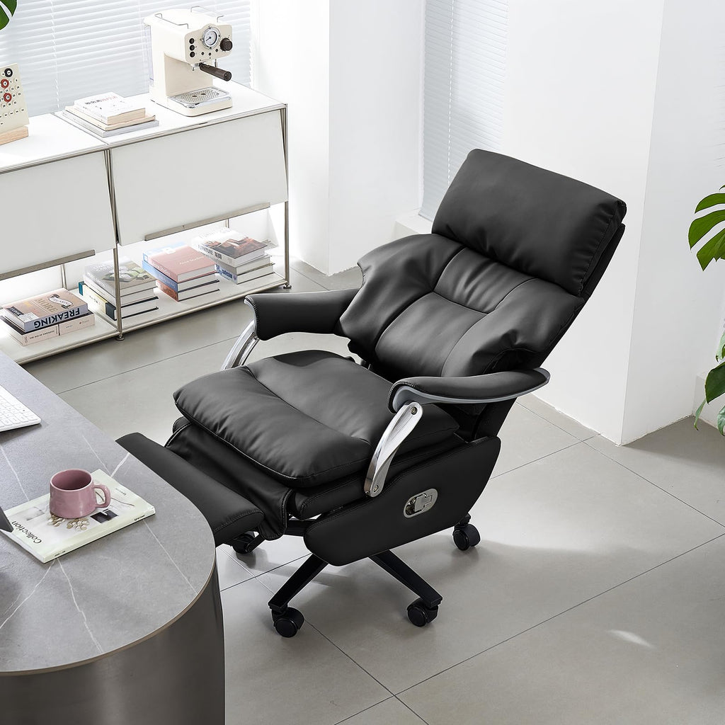 Ergonomic Office Chair with Foot Rest Electric Executive Office Chair-Power Reclining with Massage Big and Tall High Back Computer Chair with Wheels, Sustainable Leather（Black）