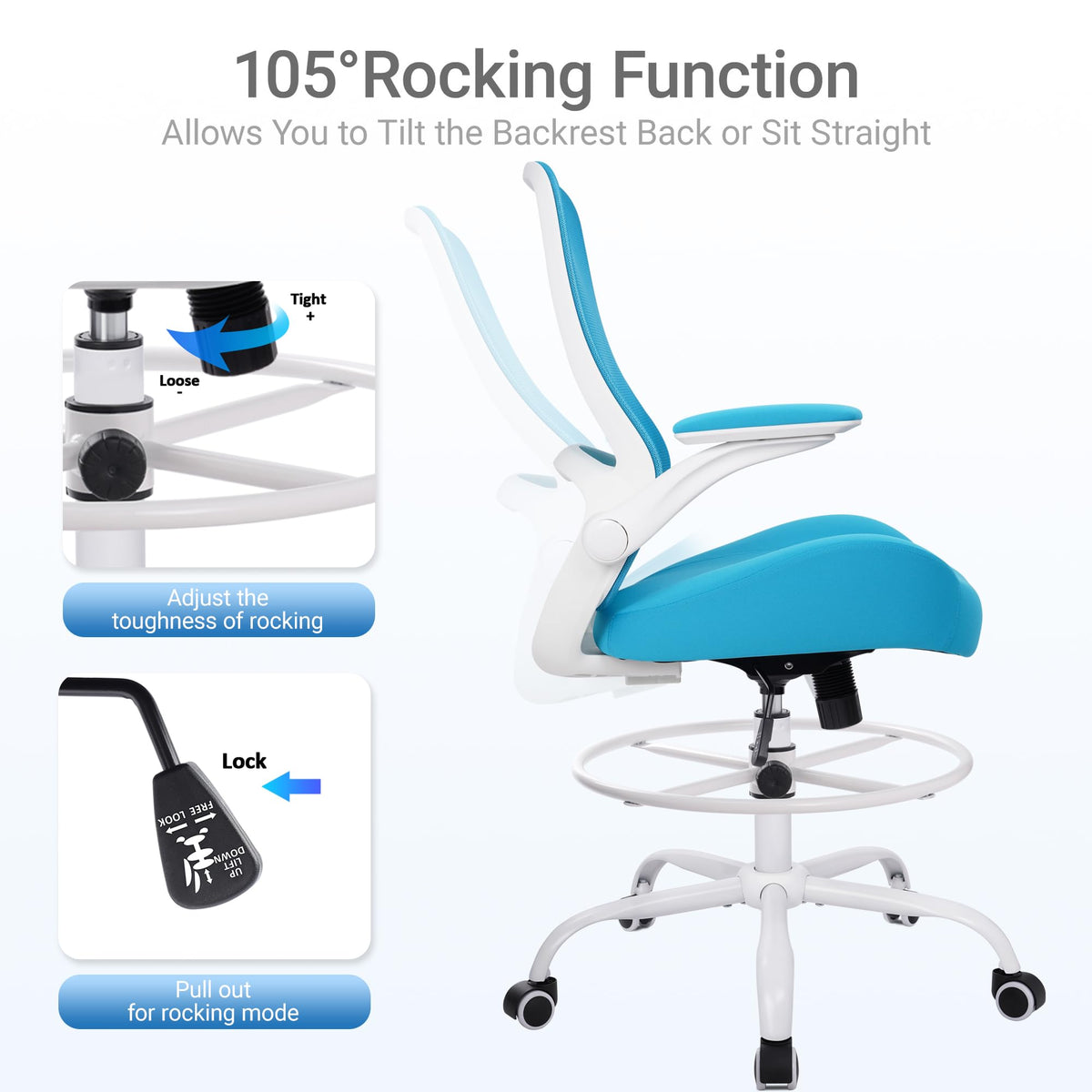 Drafting Chair Tall Office Chair with Flip-Up Armrests Ergonomic Computer Chair