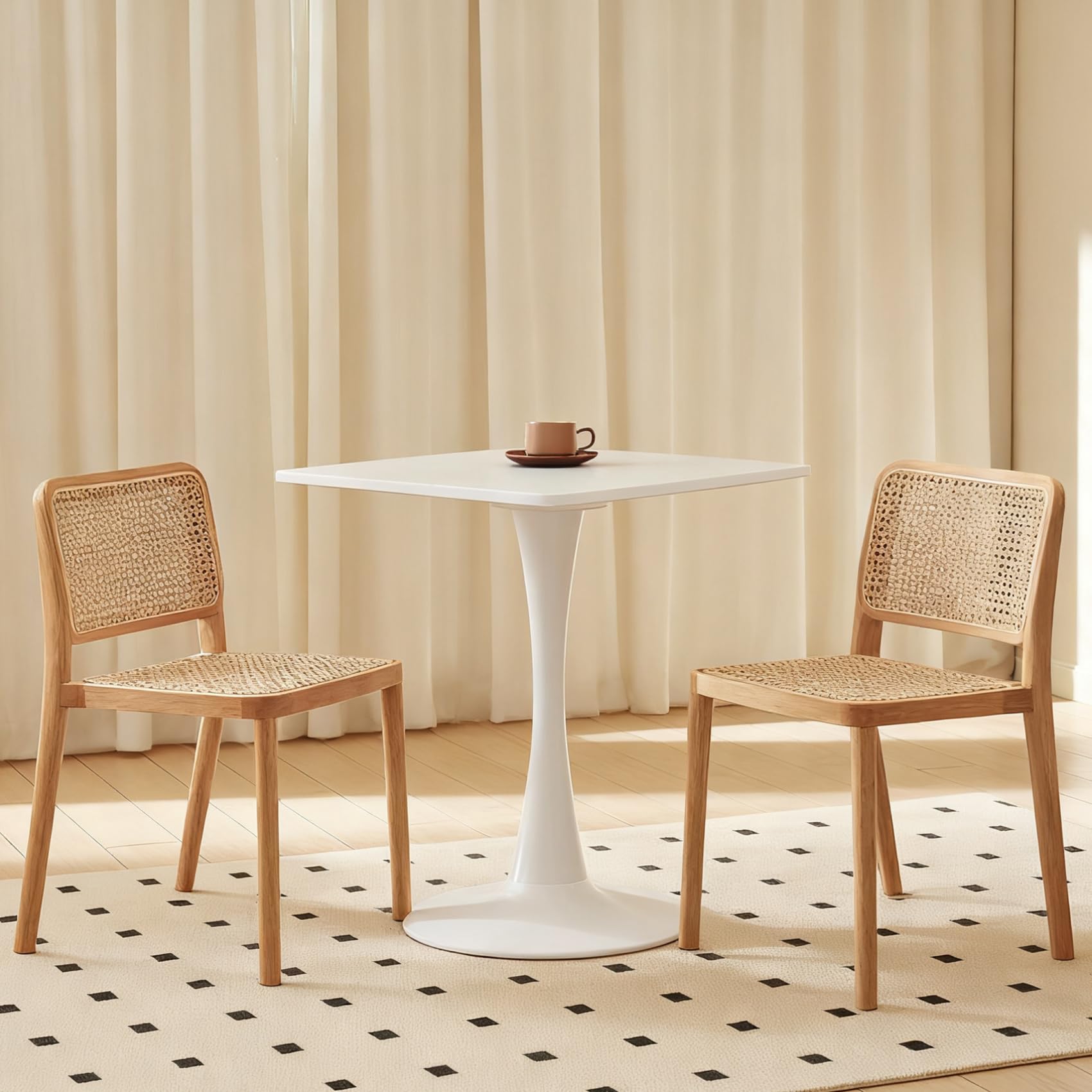 Hansweld Square Dining Table, 24" Tulip Table with Thickened Tabletop & Metal Pedestal, Mid Century Modern Bistro Table for Kitchen, Small Places, Living Room, Cafe (White)
