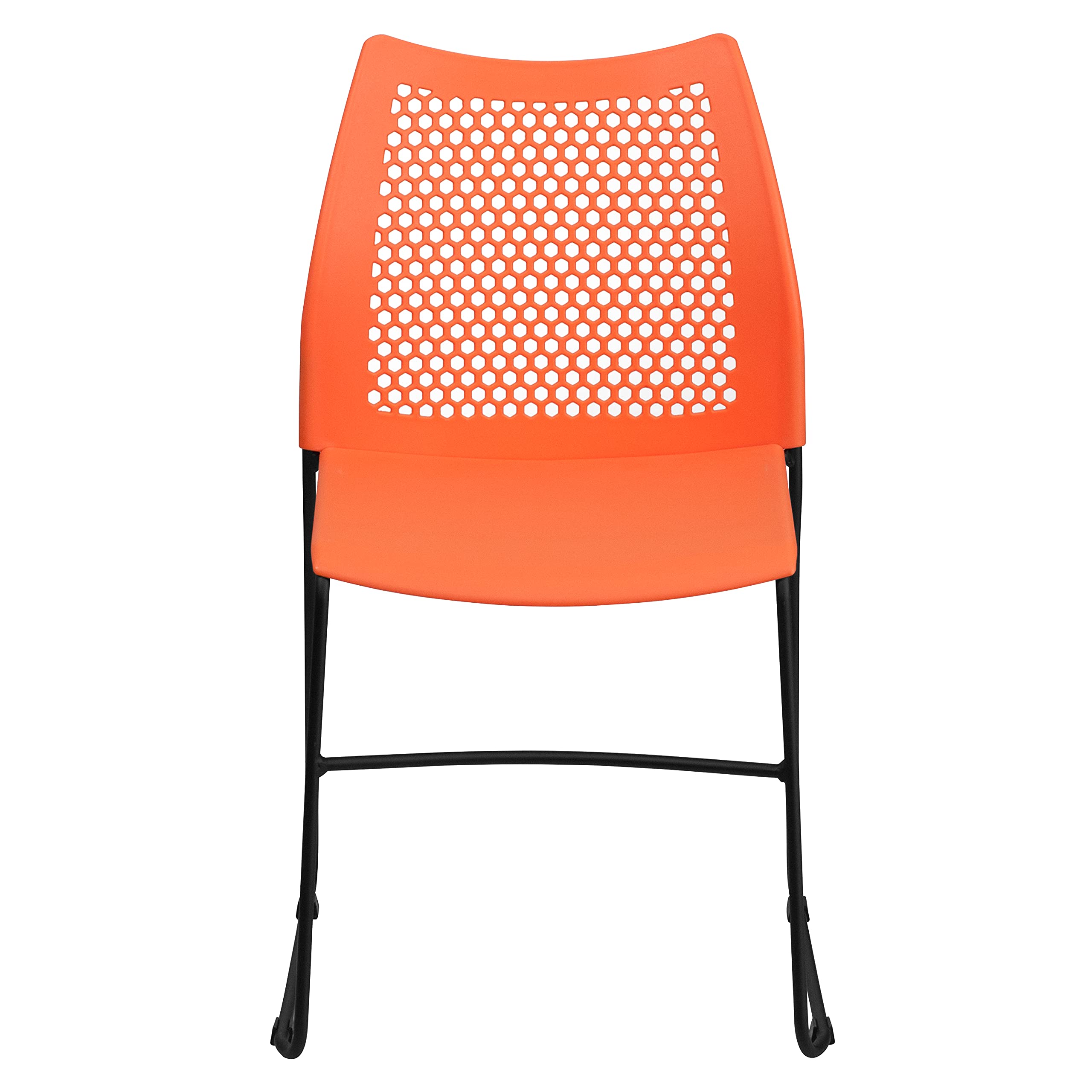 HERCULES Series 661 lb. Capacity Orange Stack Chair with Air-Vent Back and Black Powder Coated Sled Base