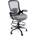 400lbs Heavy Duty Drafting Chair 5" Thickened Seat Office Chair with Flip-Up Armrests Tall Ergonomic Computer Chair with Lumbar Support and Adjustable Footrest Ring Standing Desk Chair(Grey)