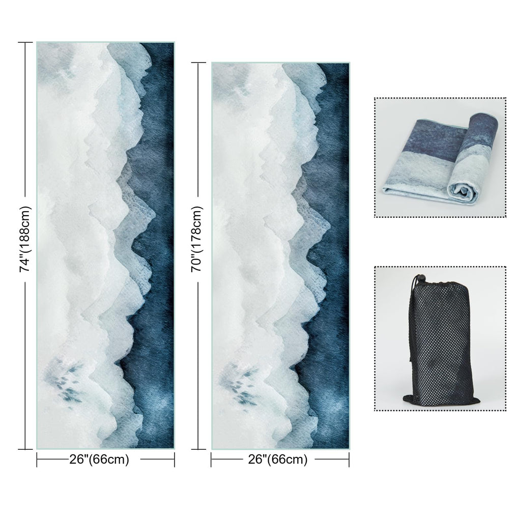 Non Slip Hot Yoga Towel, 74"x26", Watercolor Mountain
