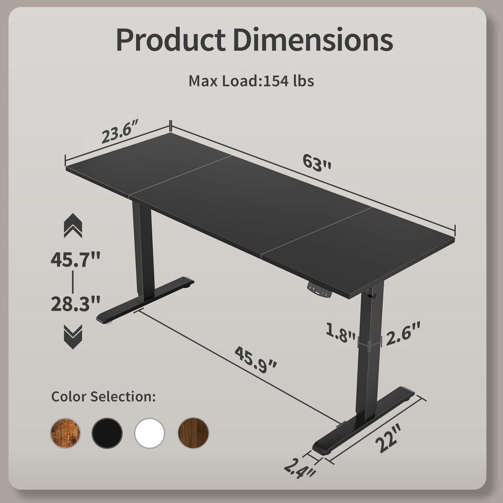 63 * 24 Inch Height Adjustable Electric Standing Desk, Black