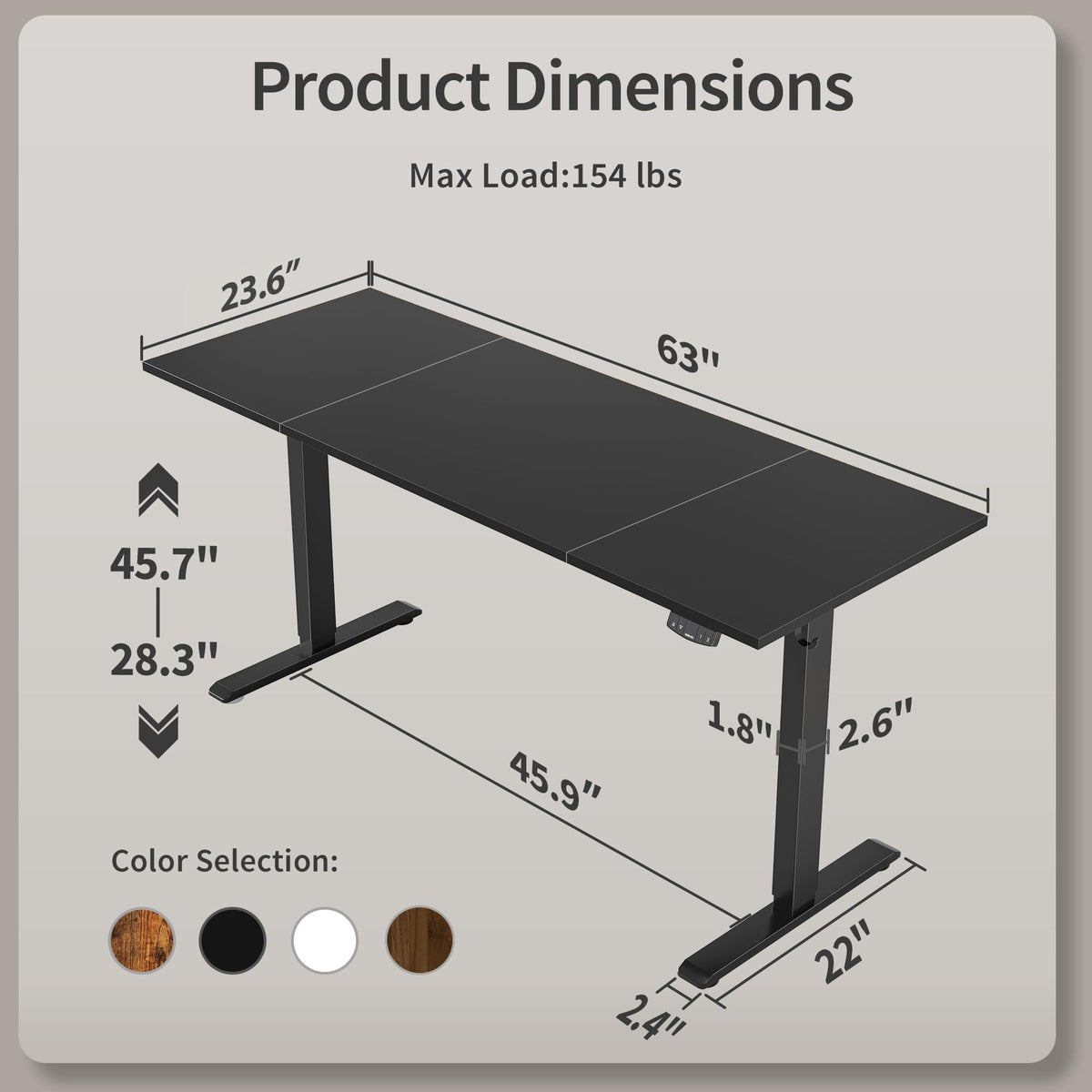 63 * 24 Inch Height Adjustable Electric Standing Desk, Black
