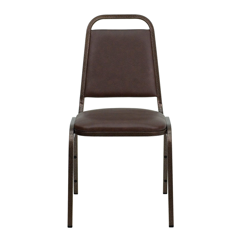 Trapezoidal Back Vinyl Stackable Banquet Chair, Multipurpose Stacking Chair with Padded Seat and Back, Brown/Copper