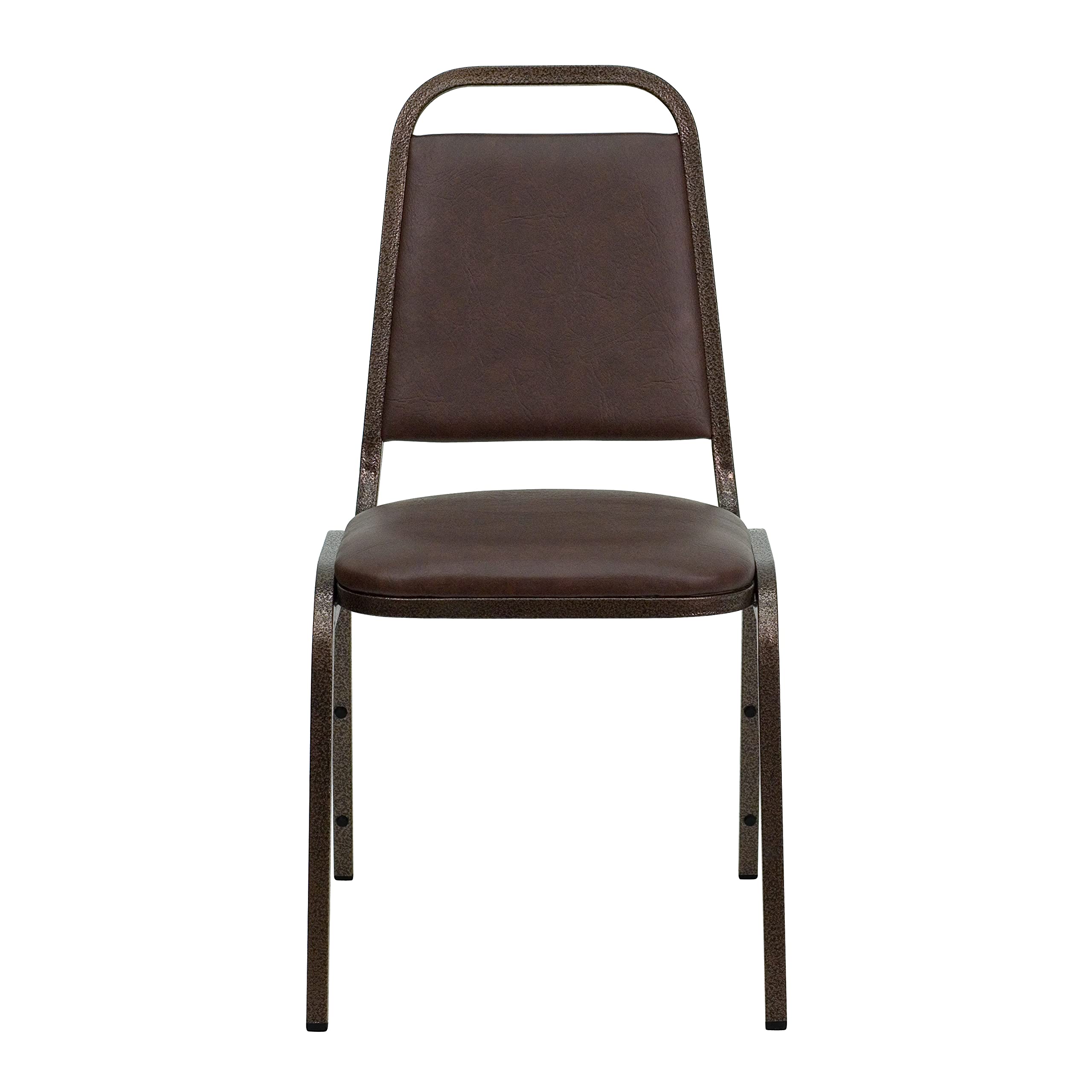Trapezoidal Back Vinyl Stackable Banquet Chair, Multipurpose Stacking Chair with Padded Seat and Back, Brown/Copper