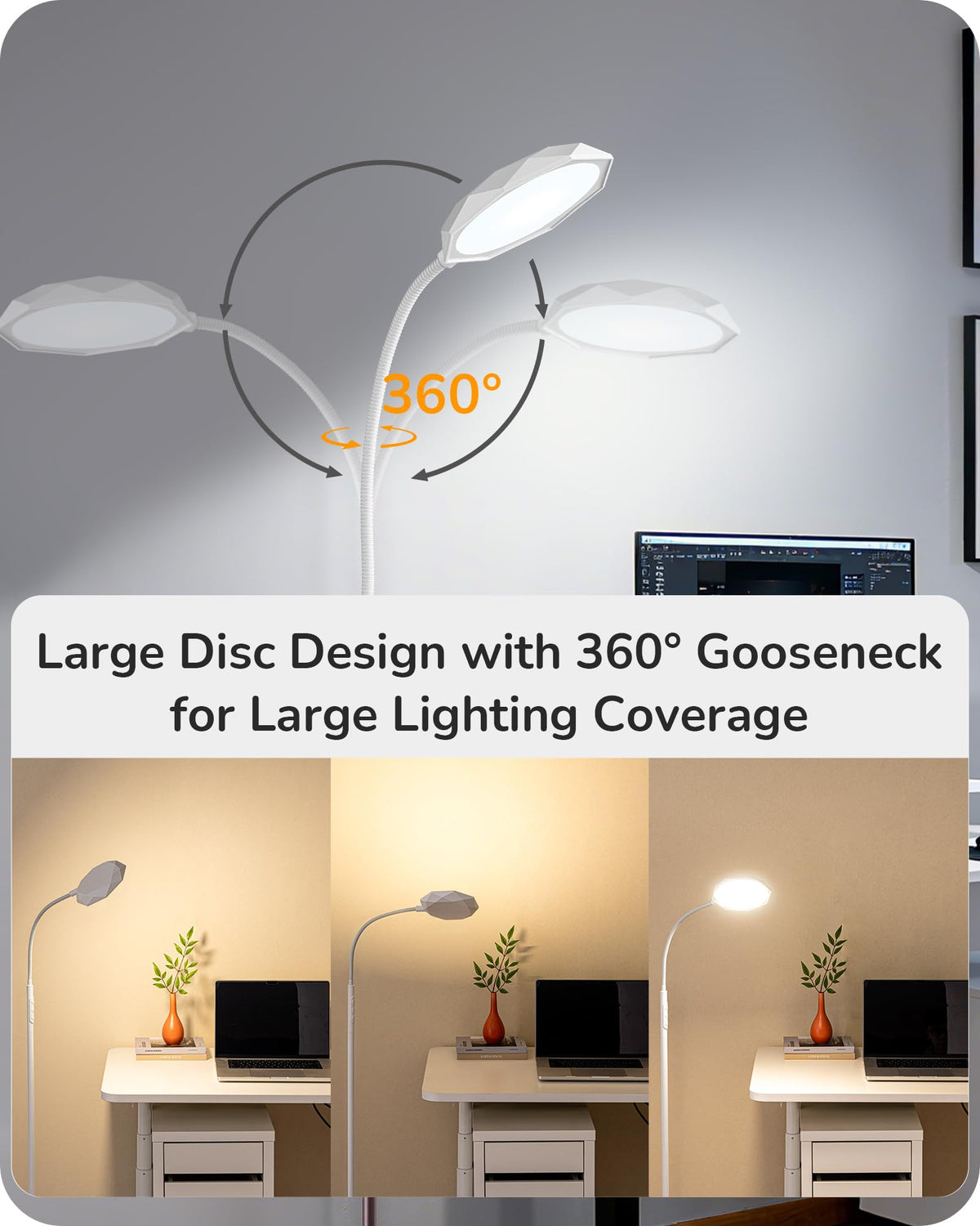 Gooseneck Floor Lamp 1300LM LED Floor Lamps for Living Room White