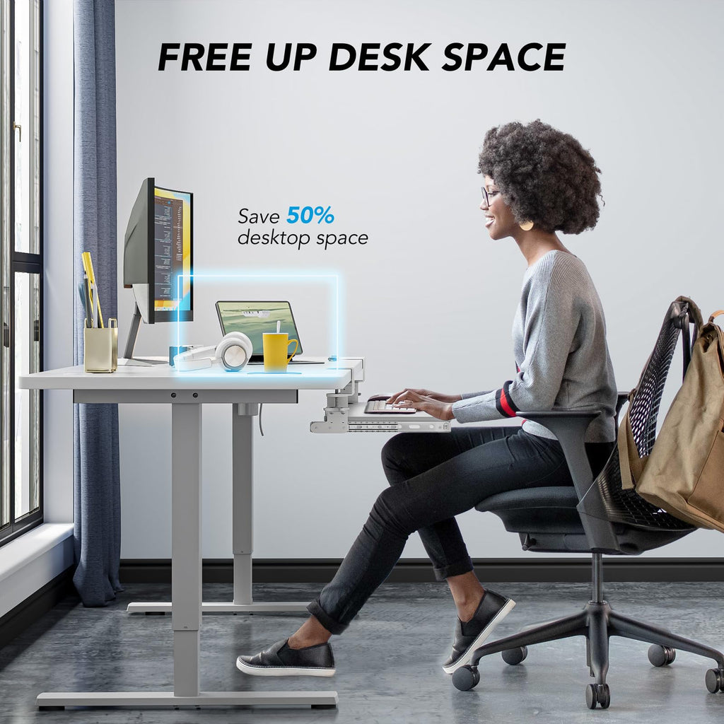 Keyboard Tray Under Desk Pull Out with Extra Sturdy C Clamp Mount System, 27.3 (32.5 inch Including Clamps) x 11 Inch Slide-Out Platform Computer Drawer for Typing White