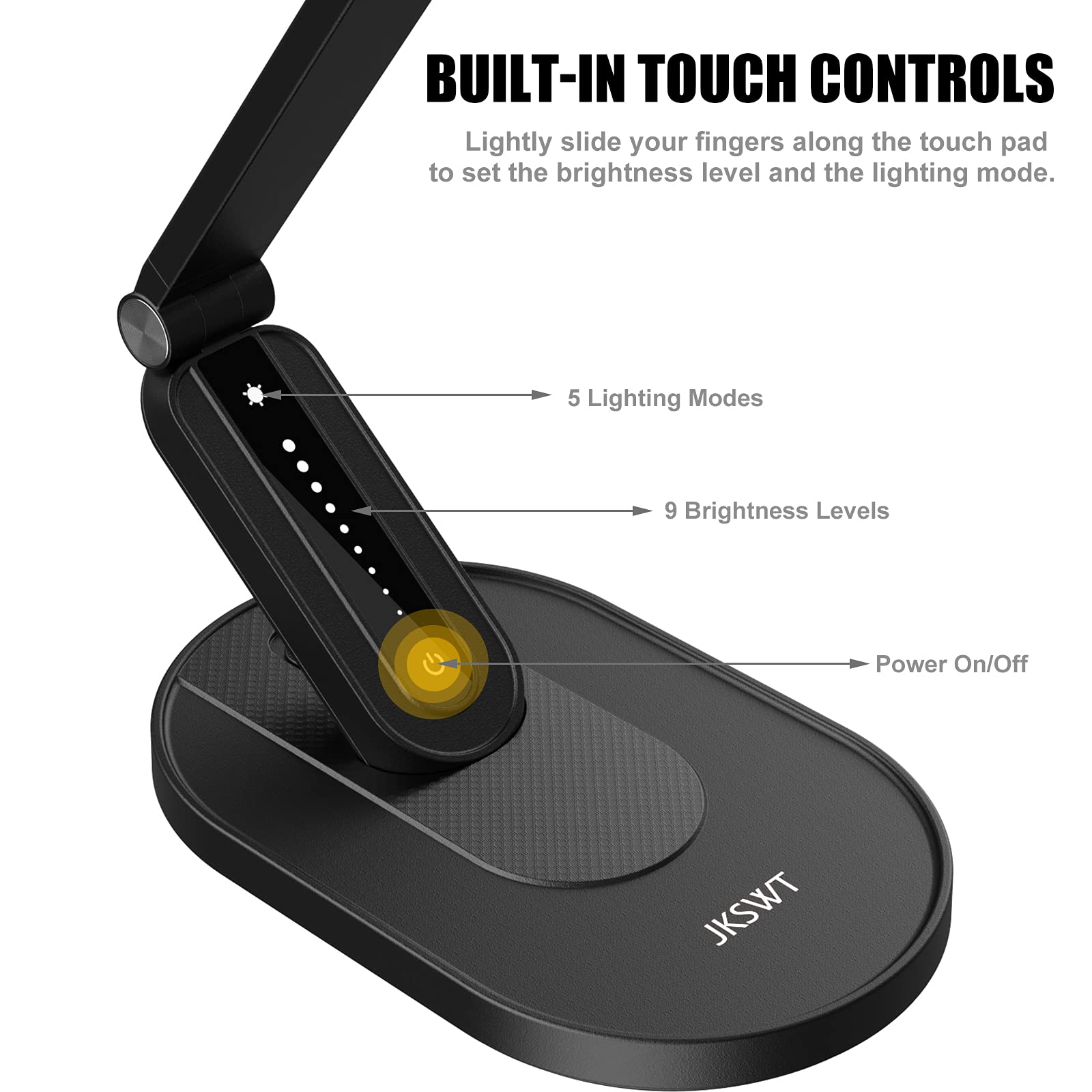 LED Desk Lamp, Eye-Caring Table Lamps Natural Light Protects Eyes Dimmable Office Lamp with 5 Color Modes USB Charging Port Touch Control and Memory Function, 10W Reading Lamp,Black