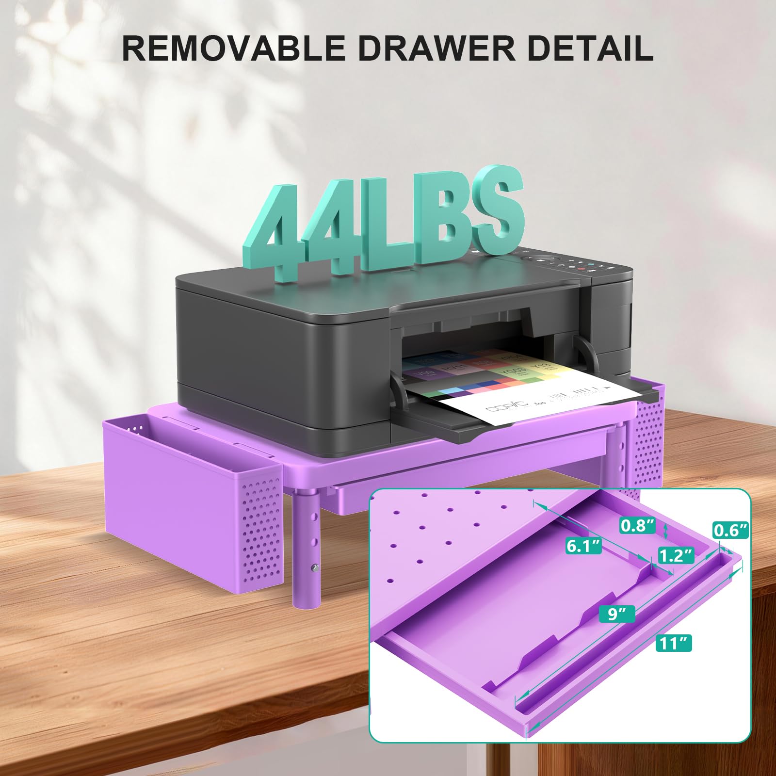 Computer Monitor Stand with Storage, Desk Organizer with Drawer and Pen Holder, Desk Monitor Riser 3 Height Adjustable, Laptop Riser for Laptop, Printer (PTT003-V), 1 Pack, Violet