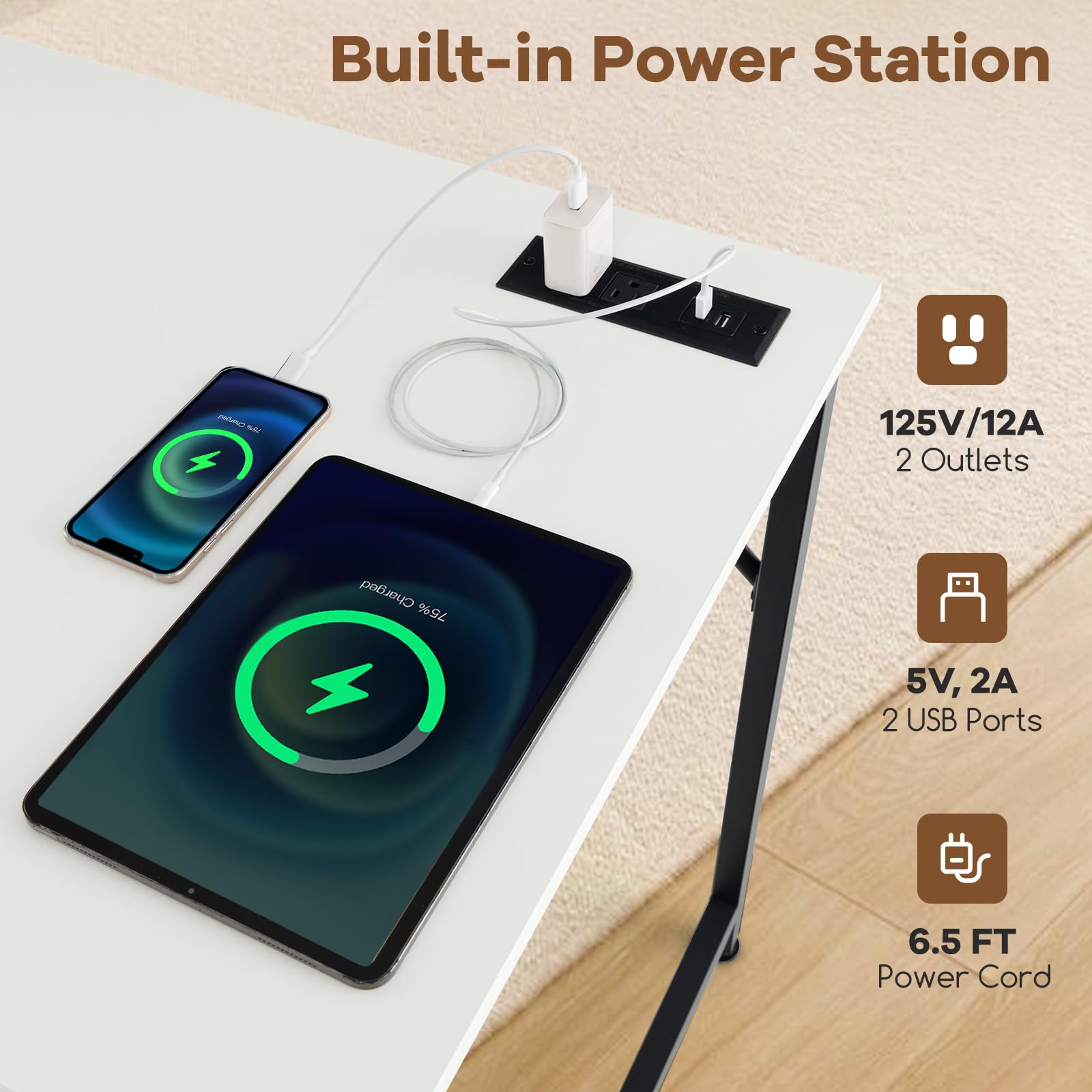60" Conference Desk Set of 2, Modern Boardroom Desk with Storage Bag, Headphone Hook, Sturdy Metal Frame, Rectangular Seminar Table with Charging Station