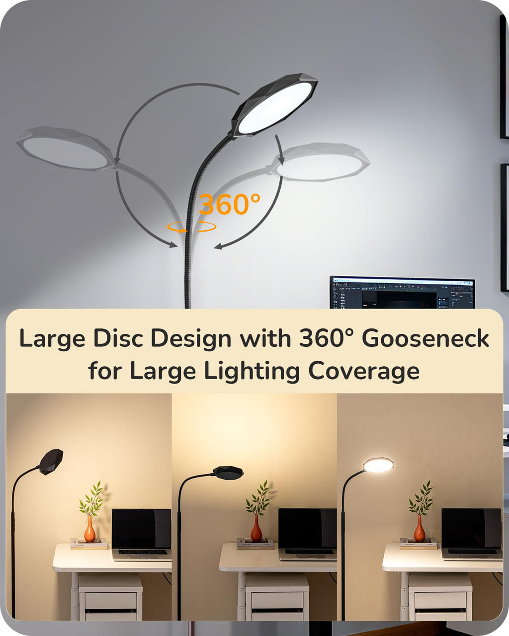 LED Floor Lamp 1300LM Super Bright Reading Floor Lamps Black