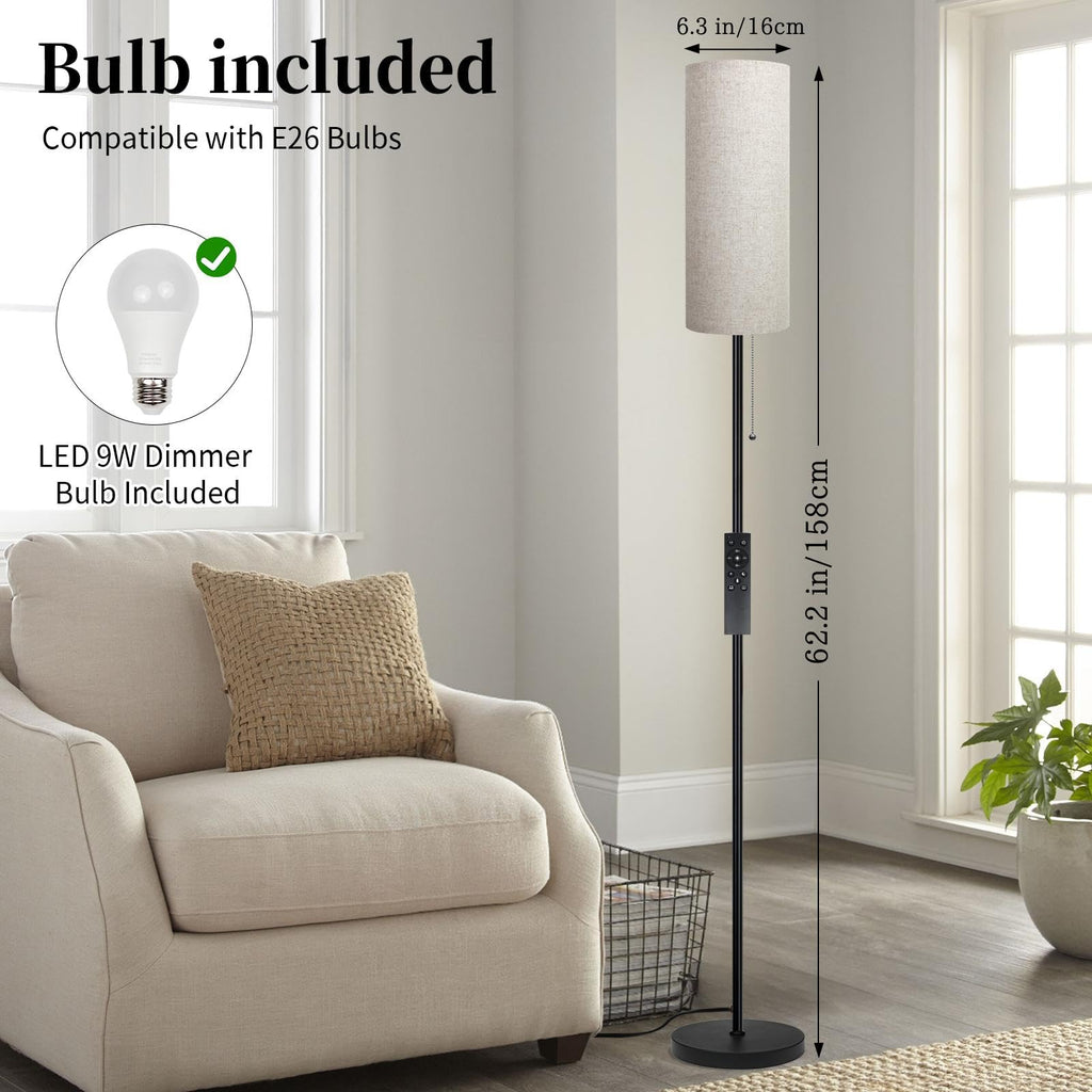 Floor Lamp for Living Room, Modern Standing Lamps with Lampshade, Minimalist Tall Lamp with Chain Switch for Living Room, LED Bulb Included (Beige Shade-Remote Bulb)