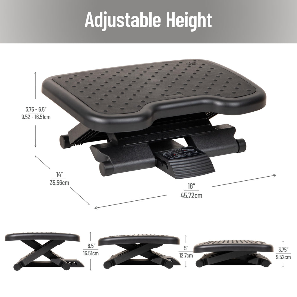 Adjustable Foot Rest with Elastomer Pad for Comfort and Support, Ergonomic Foot Platform, Height Adjustable, Black