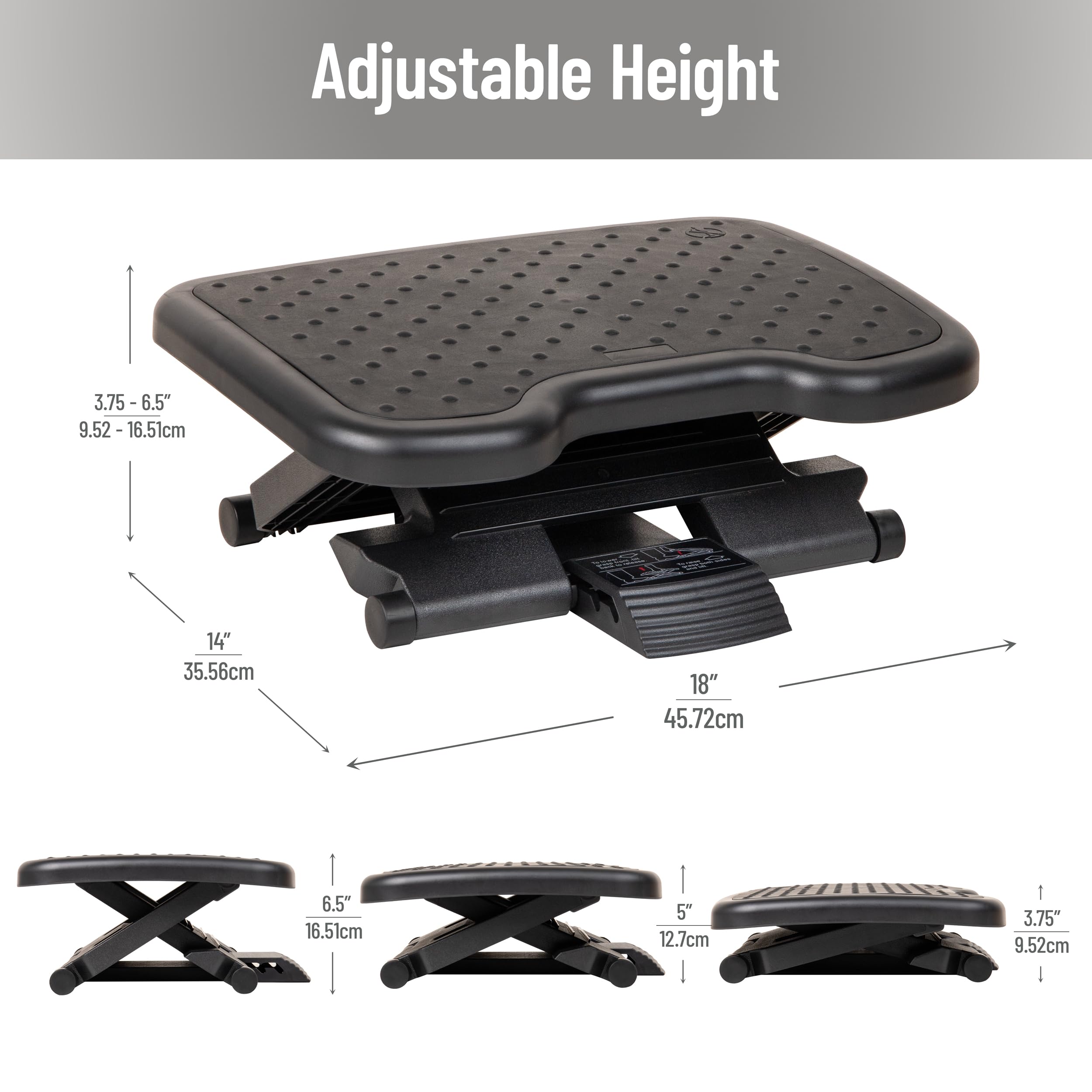 Adjustable Foot Rest with Elastomer Pad for Comfort and Support, Ergonomic Foot Platform, Height Adjustable, Black