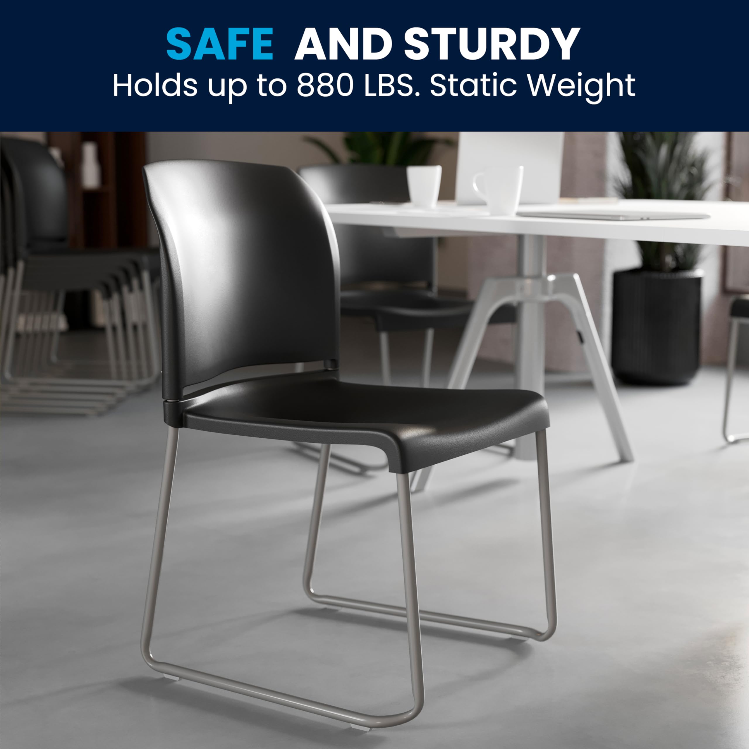Set of 5, Hercules Series Contoured Stacking Chairs for Waiting Rooms and Offices, Ergonomic Lobby Chairs with Curved Back, Black