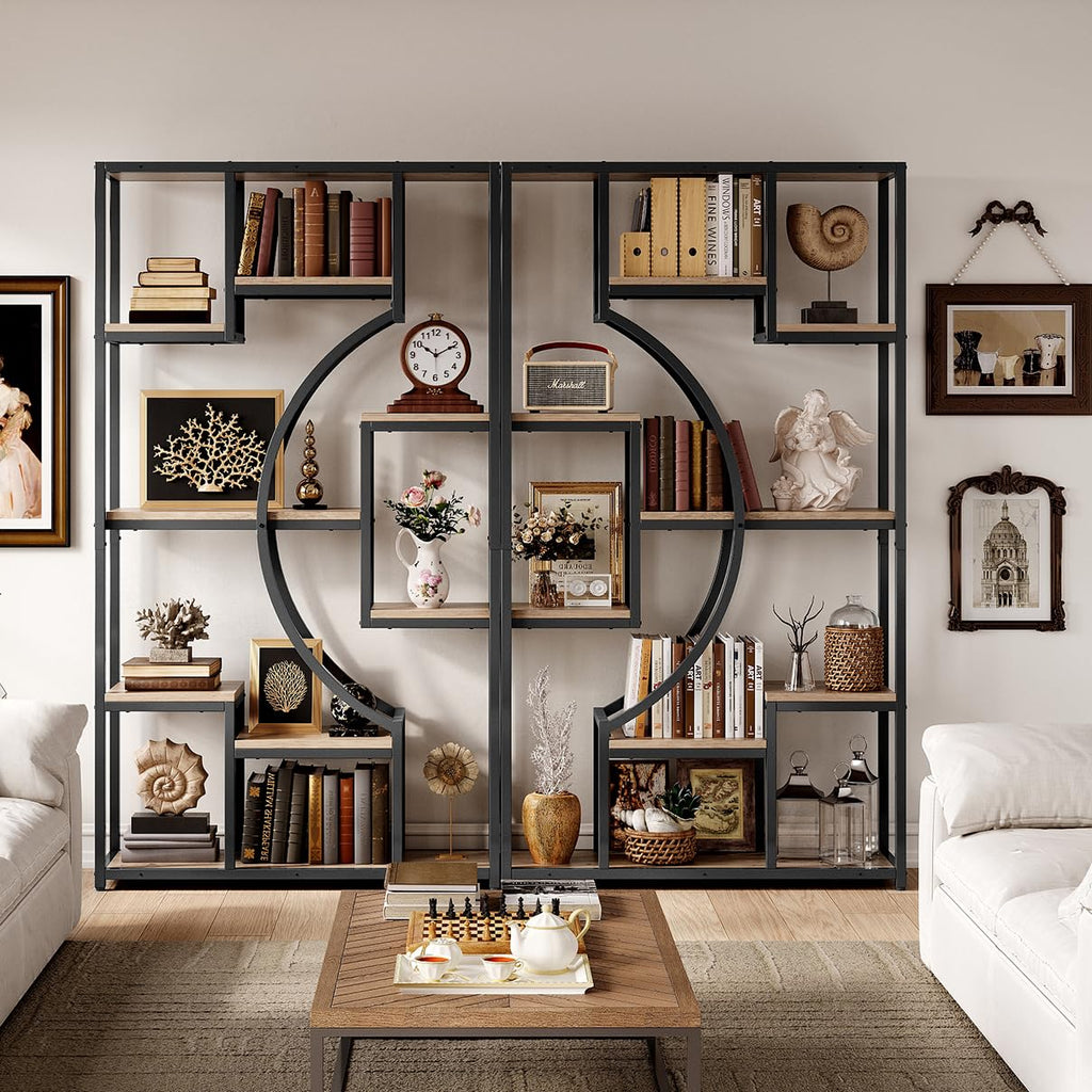 5-Tier Bookshelf with Storage, 70.9 Inch Tall Large Display Bookcase - Modern Metal Standing Shelves for Living Room, Office and Bedroom, Set of 2, Greige