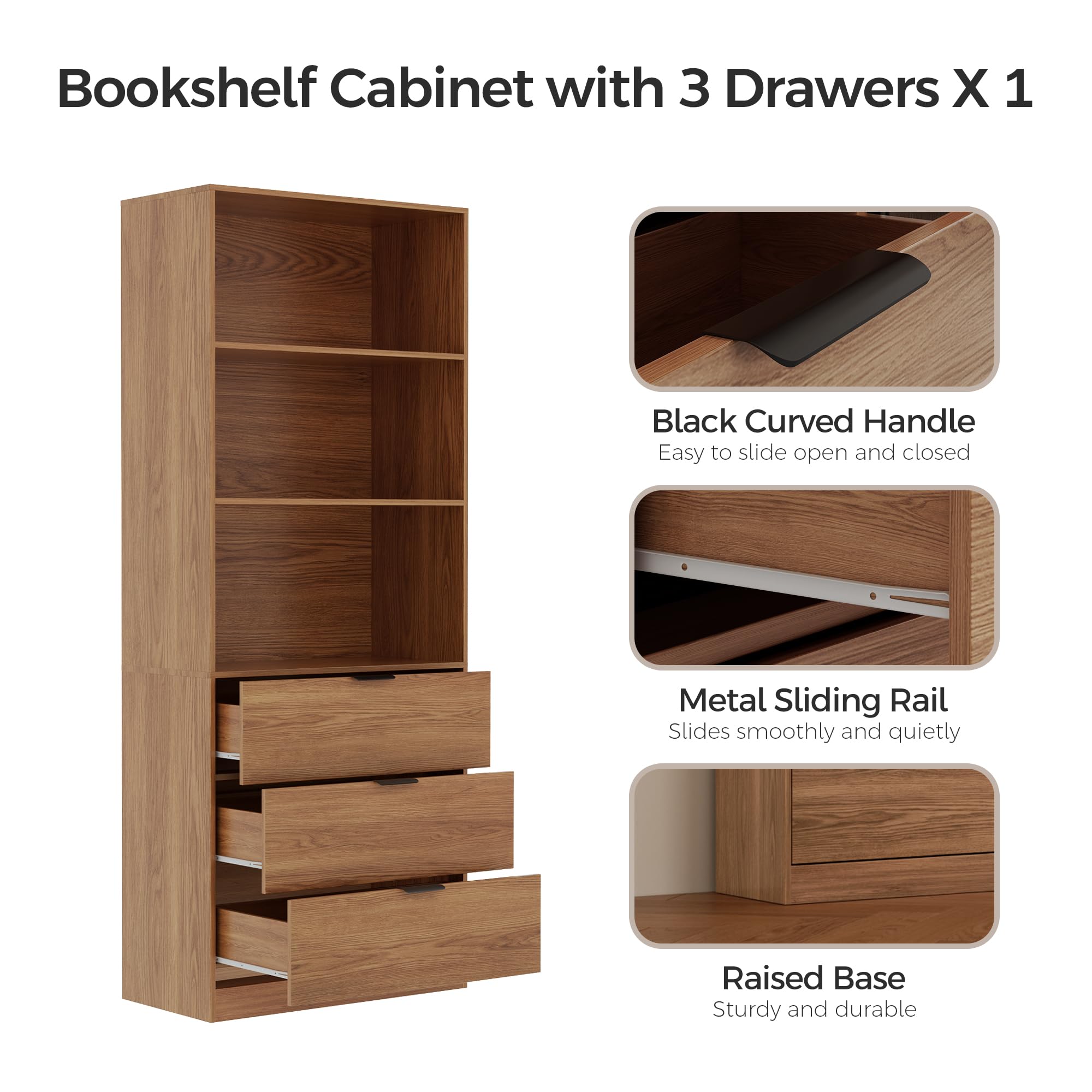 78.7" H Tall Bookcase Storage Cabinet with LED Lights and Drawers, 5 Tier Wood Storage Shelves with Glass Doors, Expandable Bookshelf Display Cabinet for Living Room, Home Office (A+C+B)