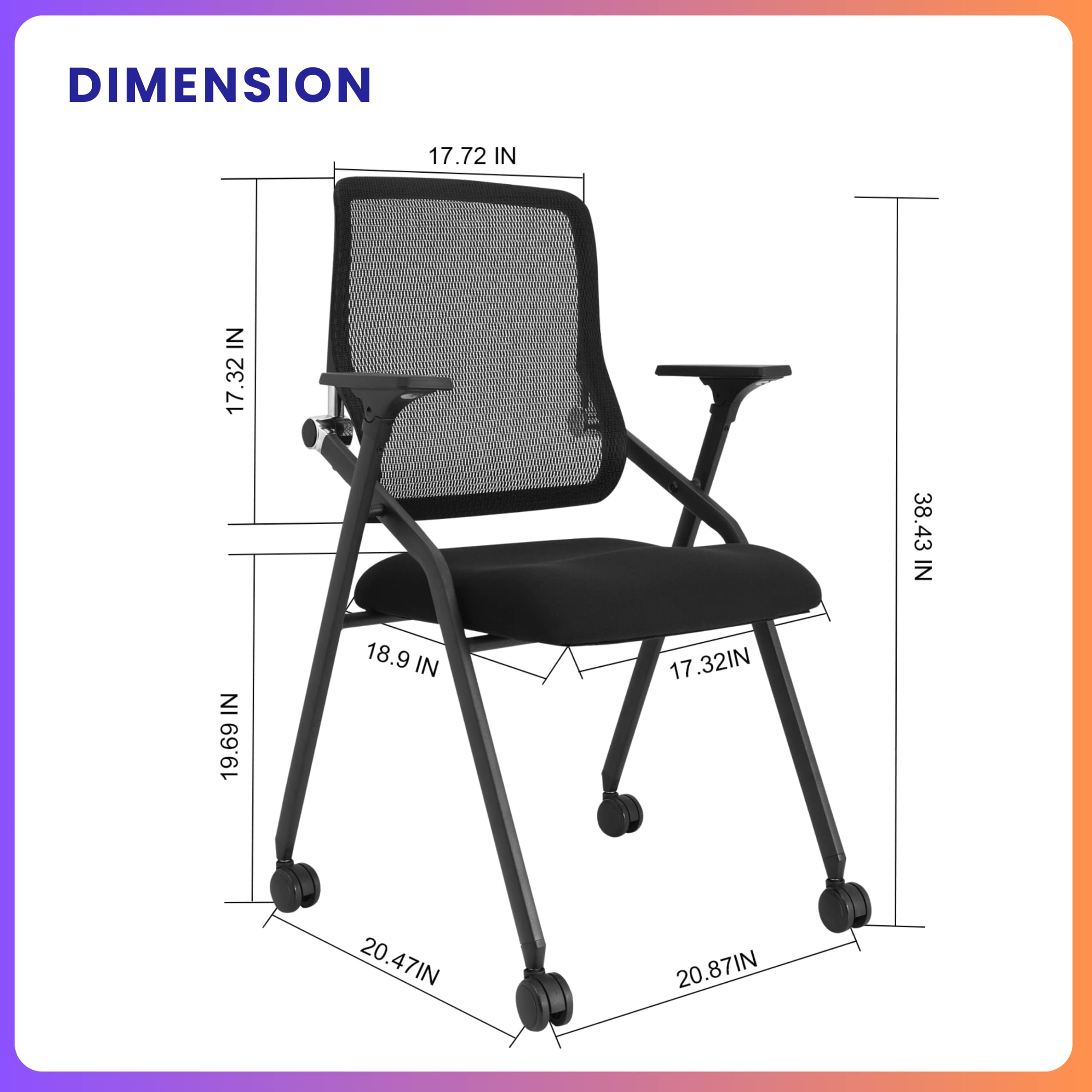 4 Pack Stackable & Foldable Conference Room Chairs with Lumbar Support, Armrest - Ergonomic Mesh Bouncing Back for Office Meeting, Conference, Reception and Training Room Chair