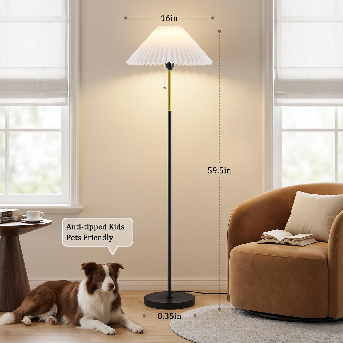 Floor Lamps for Living Room, 59.5" Pleated Modern Standing Lamp,Linen Shade