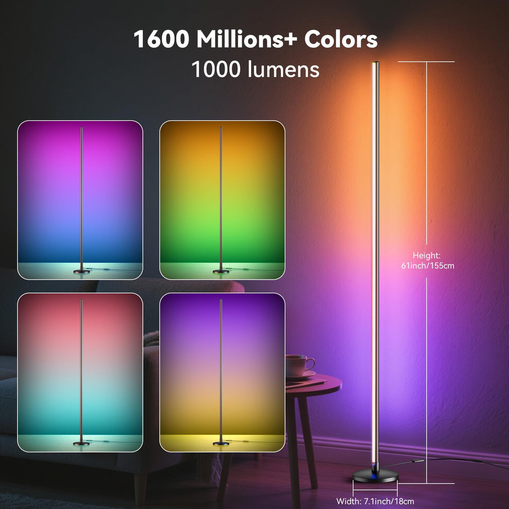 RGB LED Corner Floor Lamp, Music Sync, App Remote, Ambient Lighting