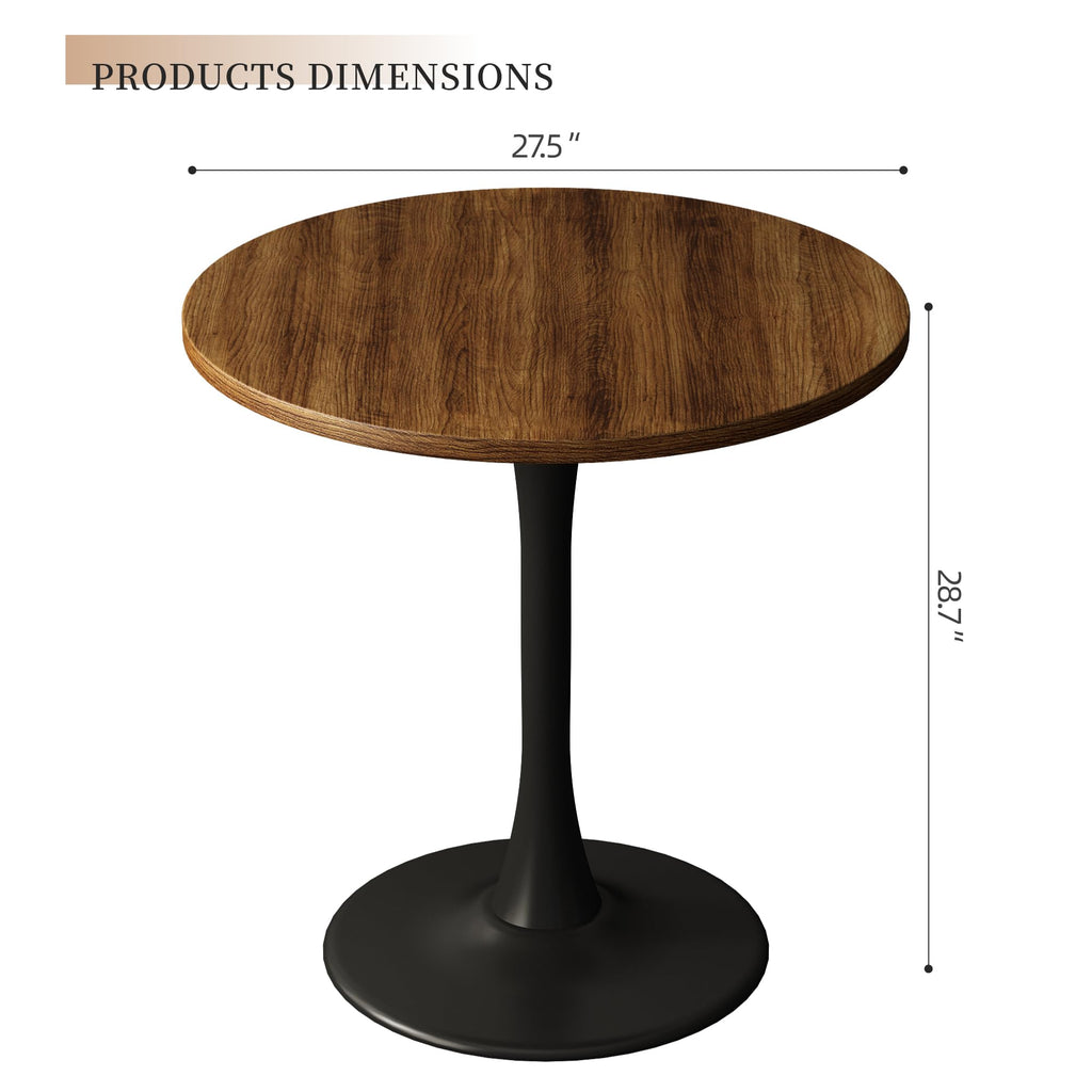 Kasinali Round Dining Table 27.5" Circle Tulip Table with Wood Thickened Tabletop & Sturdy Metal Pedestal Mid Century Modern Farmhouse Kitchen Tables for 4 Small Places Living Room Cafe,Somber Walnut