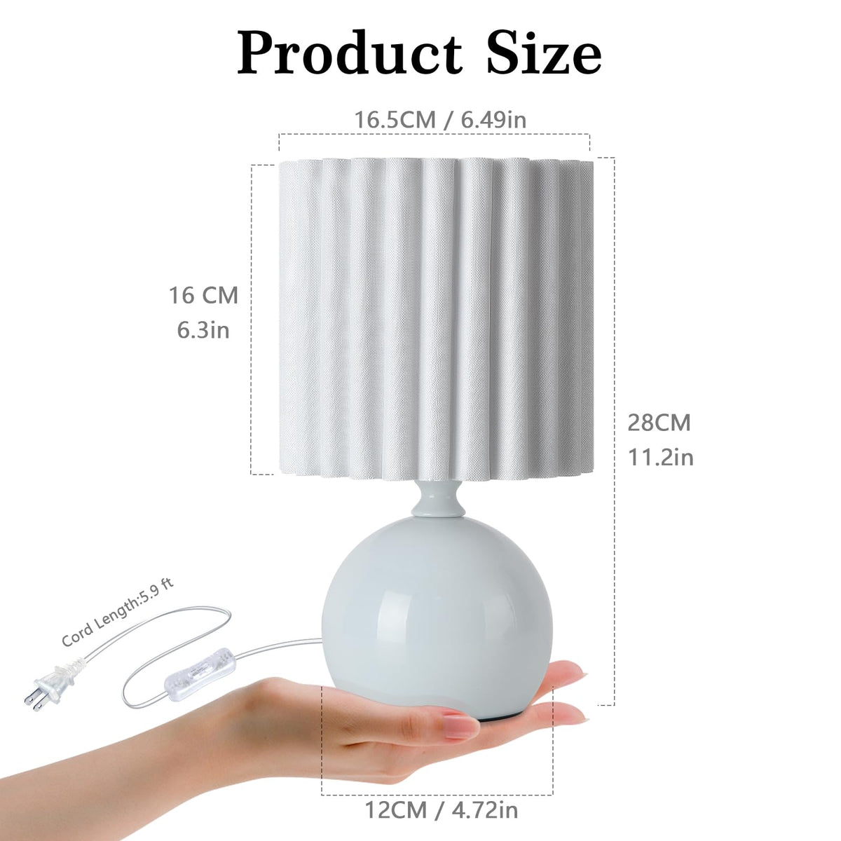 Blue Small Table Lamp with Scalloped Linen Shade, Mini Blue Table Lamp for Bedroom Nightstand, Cute Desk Night Light for Living Room, Bookshelf, Kitchen Counter, Kids Room, Office