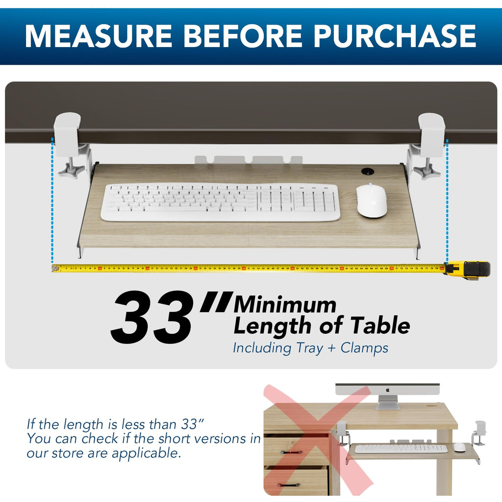 Keyboard Tray Under Desk Pull Out with Extra Sturdy C Clamp Mount System, 27.3 (32.5 inch Including Clamps) x 11 Inch Slide-Out Platform Computer Drawer for Typing Grain