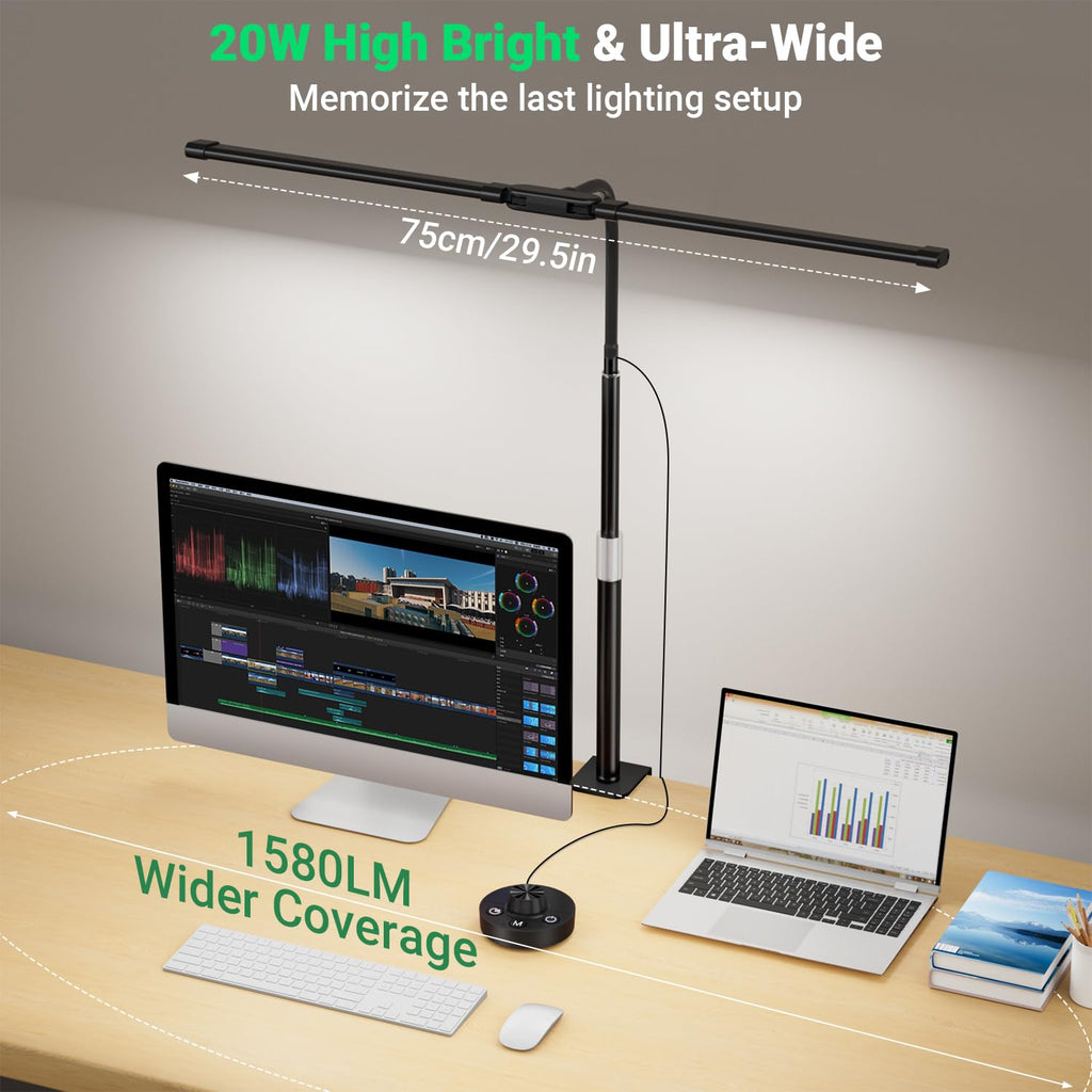 LED Desk Lamp with Clamp, 23.5-31.5 Inches, Black