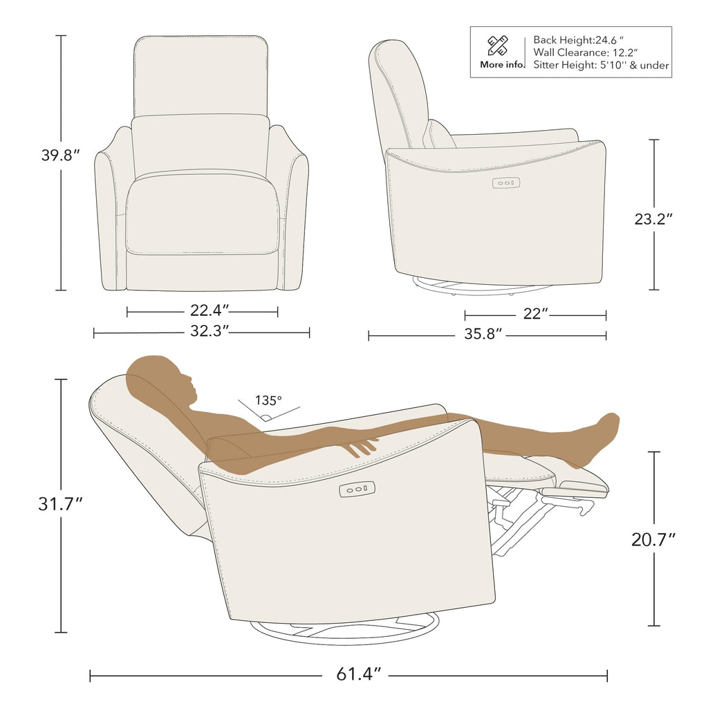 Power Recliner Chair Swivel Glider, FSC Certified Upholstered Living Room Nursery Reclining Sofa Chair with Lumbar Support, Green