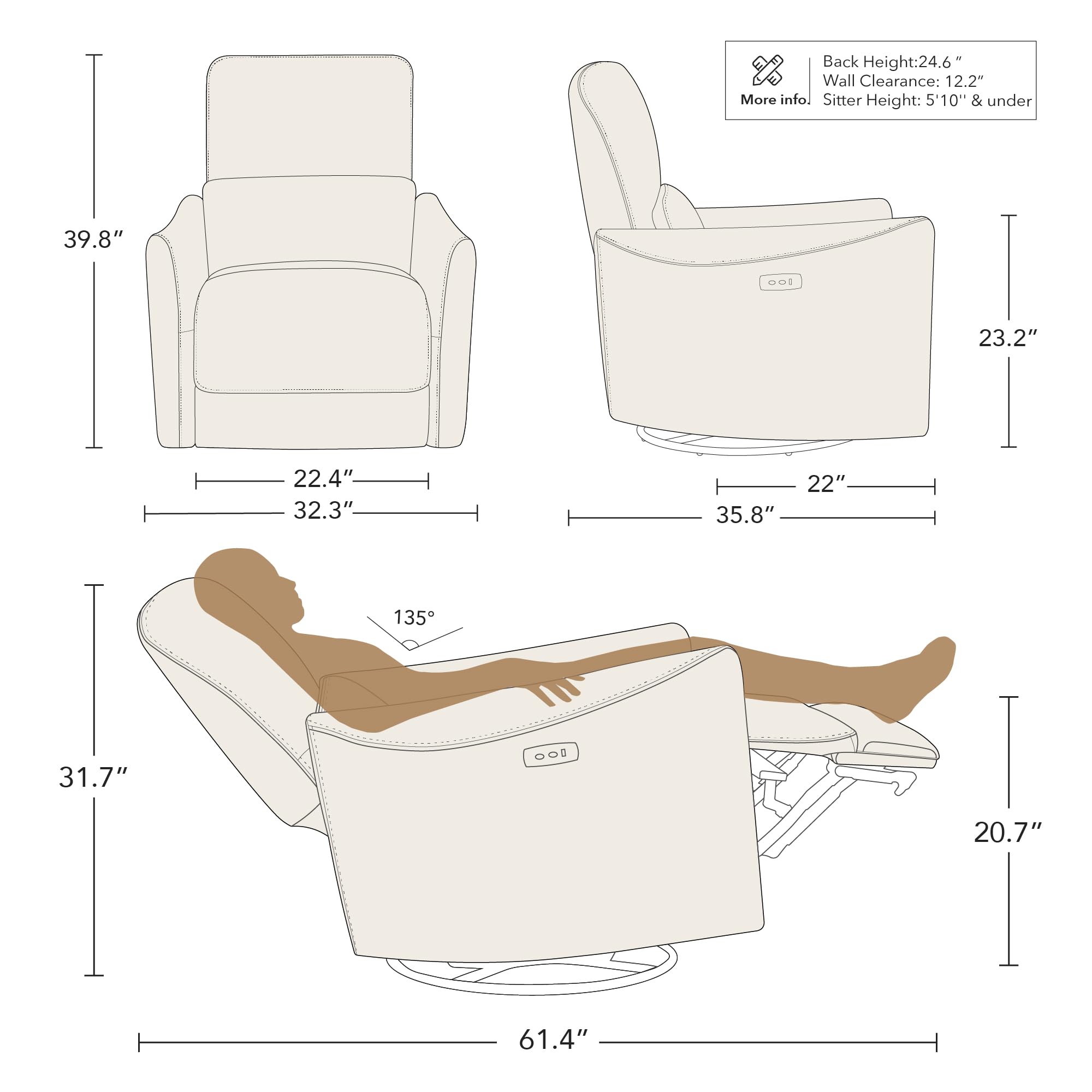 Power Recliner Chair Swivel Glider, FSC Certified Upholstered Living Room Nursery Reclining Sofa Chair with Lumbar Support, Green