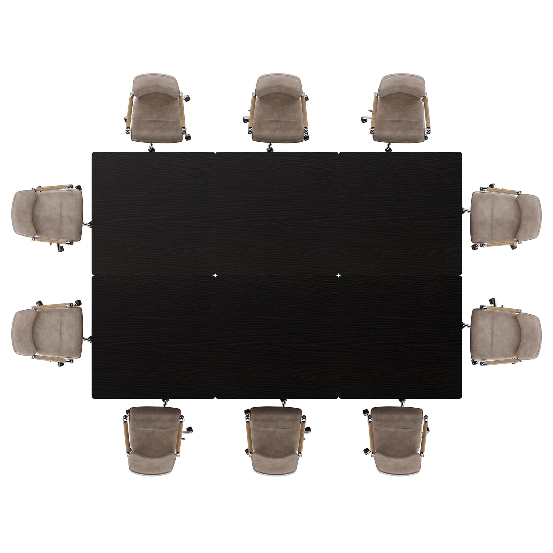 31.5" Square Conference Table Set of 6, 8 ft Industrial Office Meeting Table for 8-10 People, Business Podcast Furniture with Metal Base for Small Spaces, Office Conference, Black