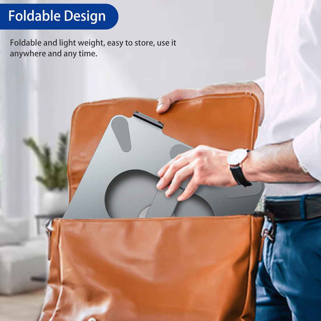 Laptop Stand with 360 Rotating Base, Ergonomic Adjustable Notebook Riser, Foldable Computer Holder Compatible with 10-15.6" Laptops (Gray)