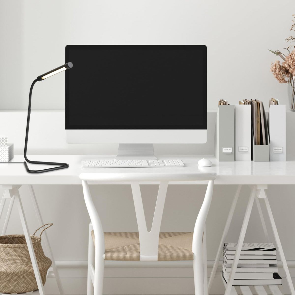 56060 Arden 12" LED Integrated Desk Lamp, Adjustable Gooseneck, in-Line On Off Switch, USB Cable Included, 7 Watts, 200 Lumens,Black