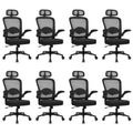 KLASIKA Home Office Desk Chair with Flip Up Armrests, Mesh Back Chair with Adjustable Height Lumbar Support and Headrest, Ergonomic Computer Task Chair for School, Conference, Black(8PK)