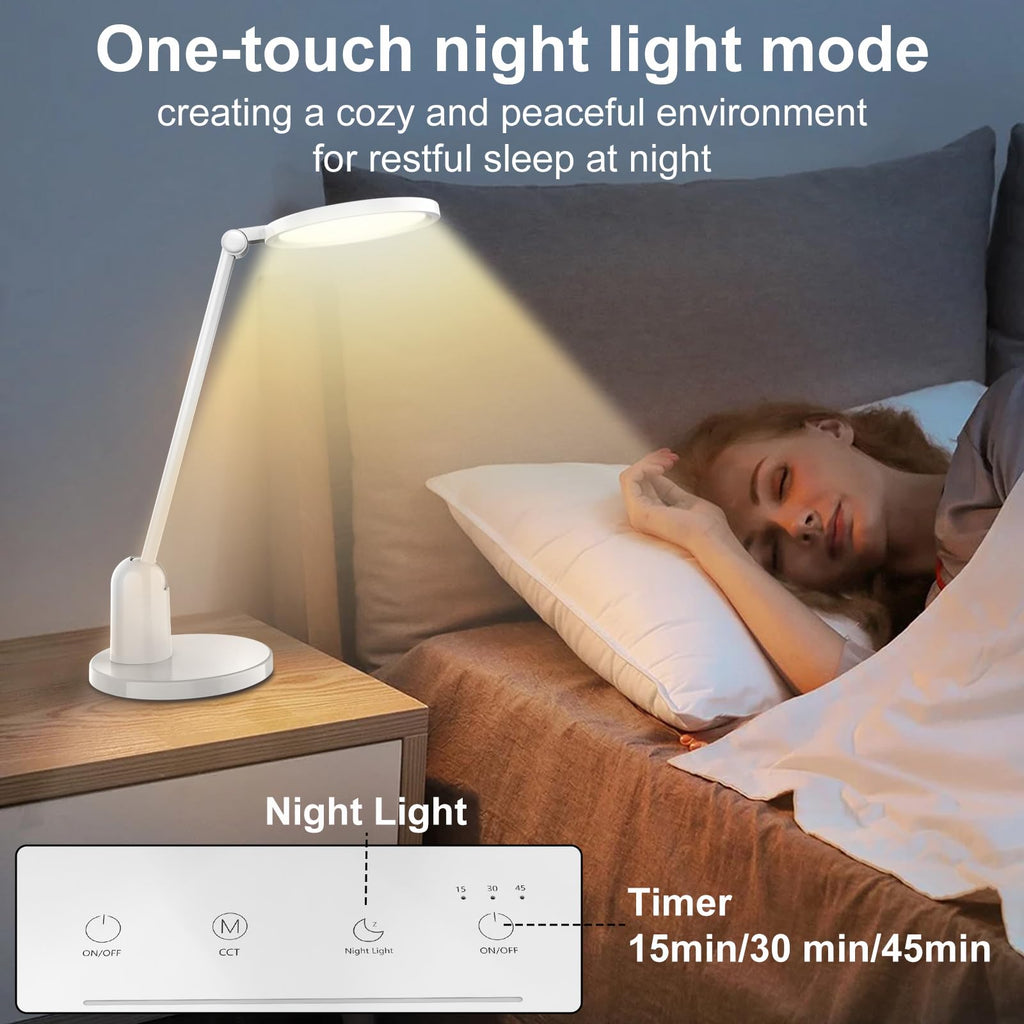 Desk Lamps for Office with Stable Base, 1000LM Ultra Bright Eye-Caring Desk Light, 3000K-6000K Dimmable Table Lamp with Stepless Dimming & Timing Function for Work, Reading, Bedroom