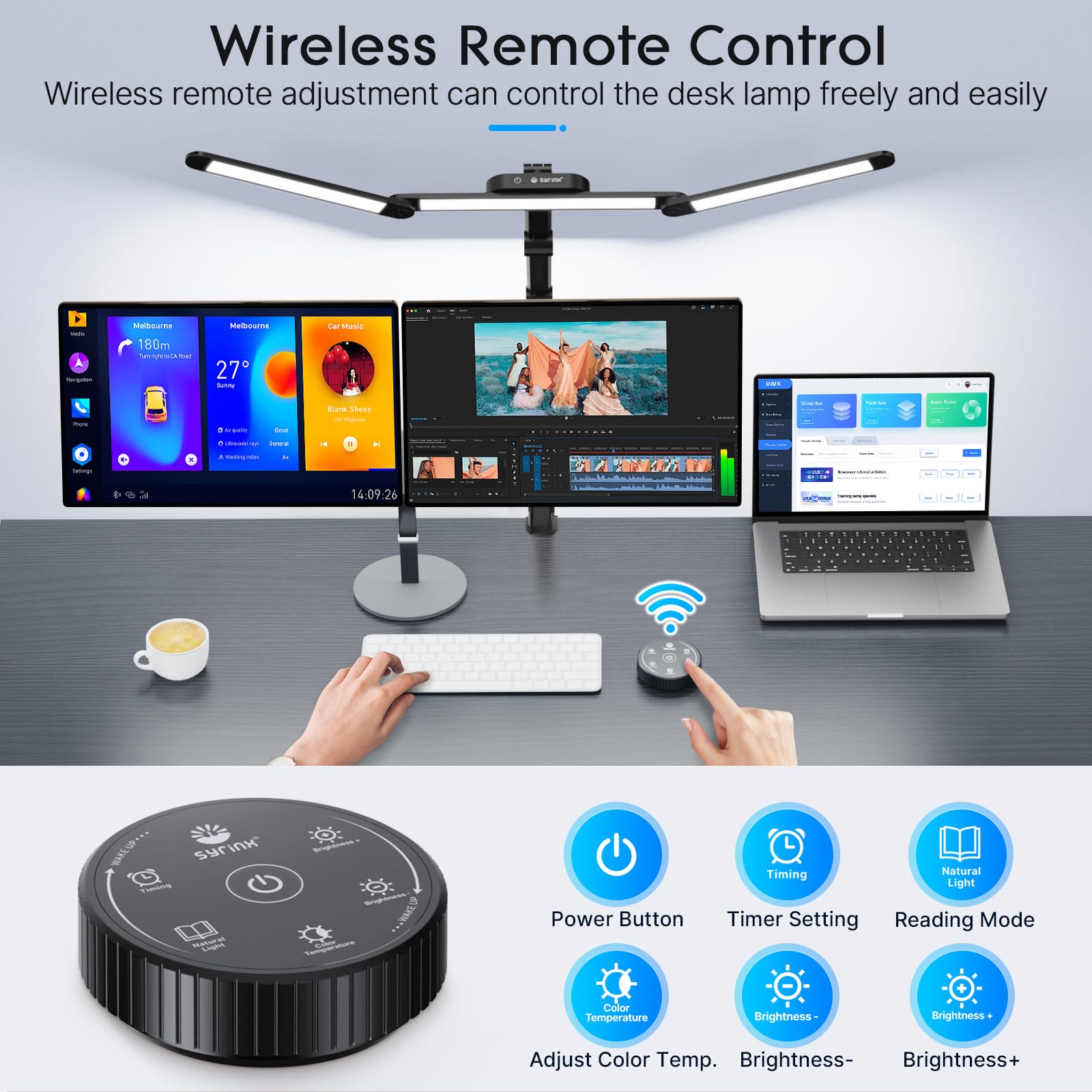 LED Desk Lamp, Architect Desk Lamps for Office with Gesture Switch & Remote Control, 24W Bright Desk Light with 50 Light Modes Eye-Caring Desk Lamp with Clamp for Reading Study Workbench