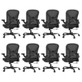Ergonomic Office Chair Set of 8, Mesh Fabric Home Office Chairs with Adjustable Lumbar Support, 360° Swivel, and Flip-Up Armrests, Black