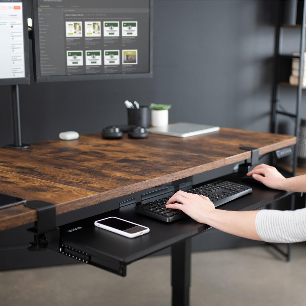 Extra Long Clamp-on Computer Keyboard and Mouse Under Desk Slider Tray, 34 x 11 inch Pull Out Platform Drawer, Black